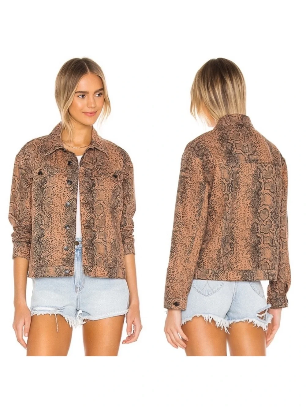 Free People jacket is a brown and black snake-printed denim jacket Size S - Picture 4 of 13